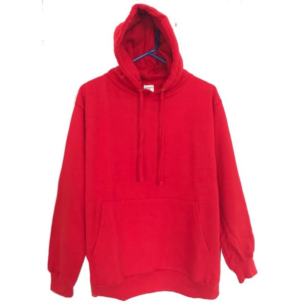 Men Women Plain Fleece Drawstring Pullover Sweater Pocket Sweatshirt Hoodie Red